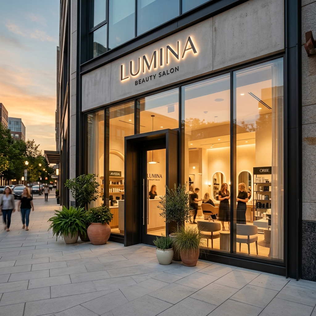 Modern beauty salon storefront